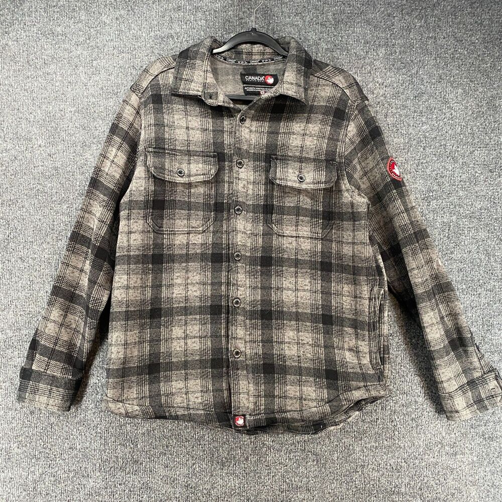 Canada Weather Gear Shirt Jacket Men M Gray Plaid Button Up Grunge Hiking Casual